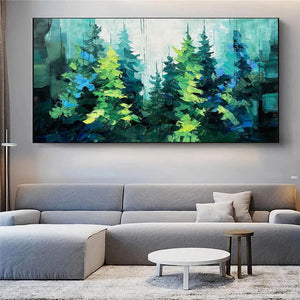 Emerald Forest: Panoramic Forest Painting | Green | Textured Impasto | Wall Art