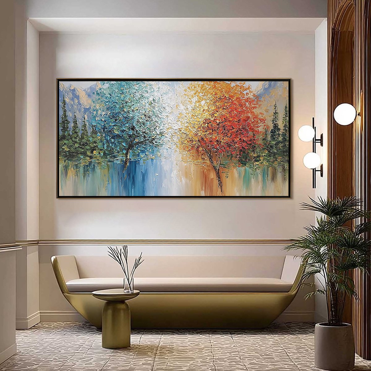 Equinox Textured Tree Landscape Oil Painting | Colorful Wall Art