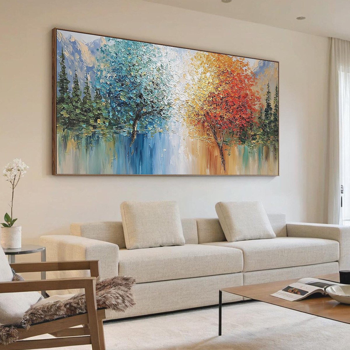 Equinox Textured Tree Landscape Oil Painting | Colorful Wall Art