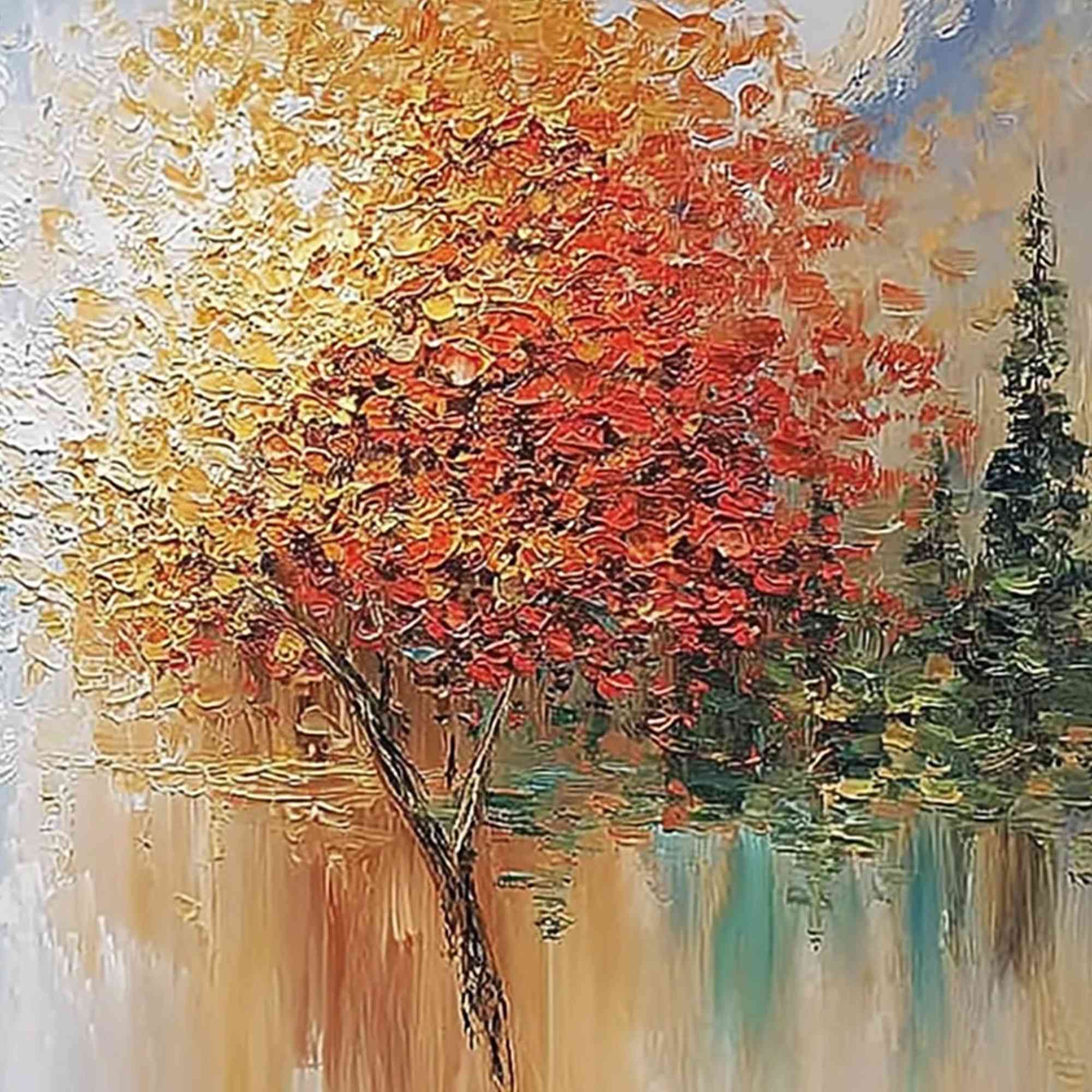 Equinox Textured Tree Landscape Oil Painting | Colorful Wall Art
