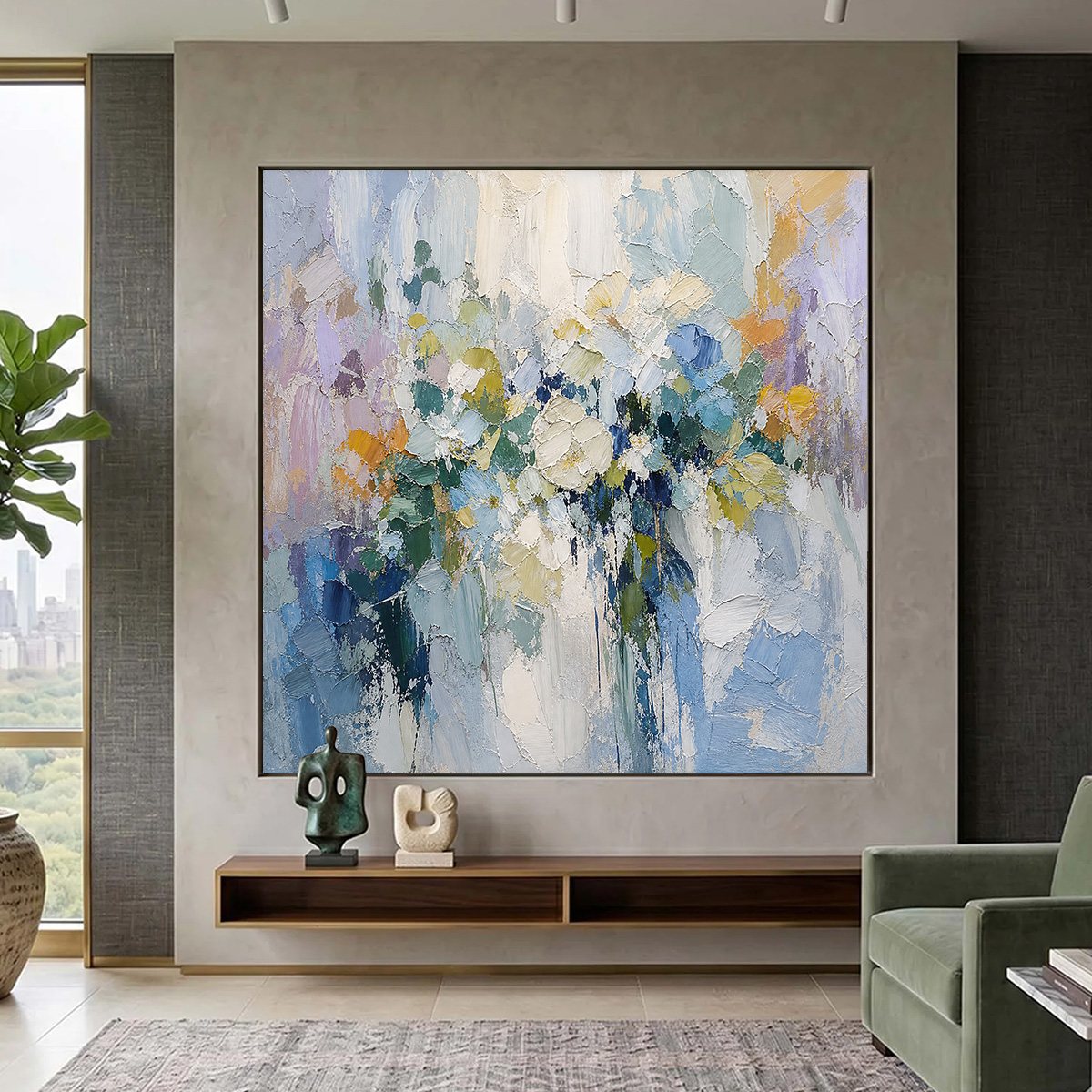 Ethereal Bloom Abstract Floral Textured Oil Painting for Walls