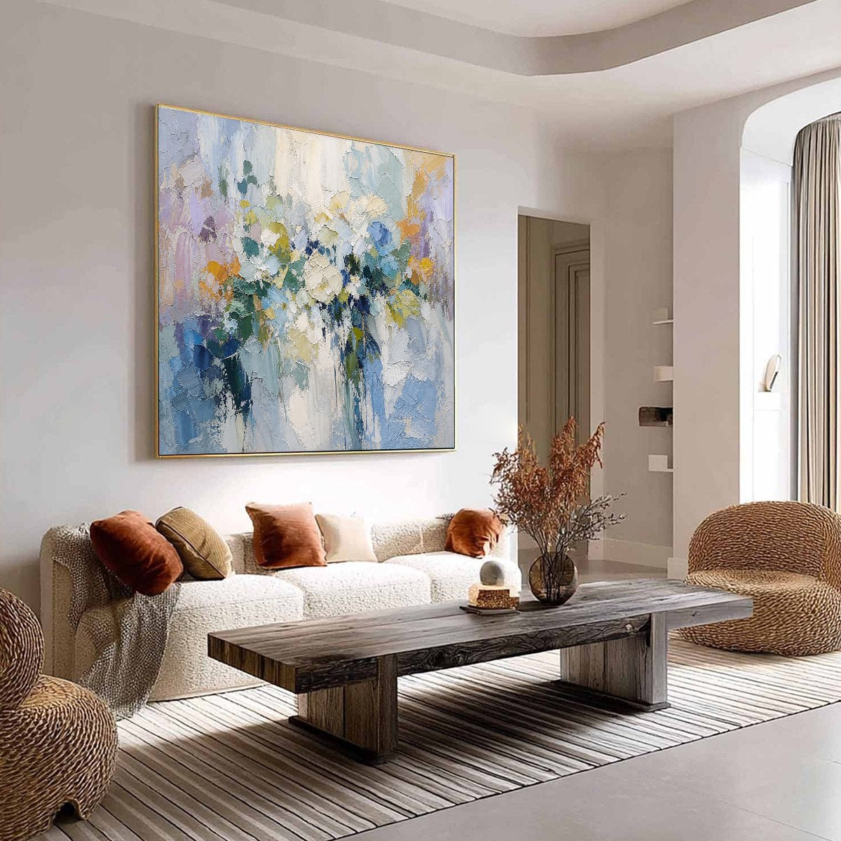 Ethereal Bloom Abstract Floral Textured Oil Painting for Walls