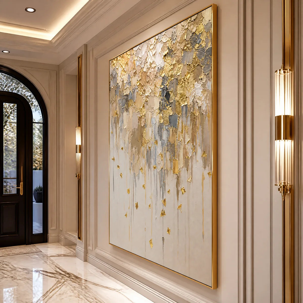 FALLING GOLD: Gold Leaf Drip Abstract Painting