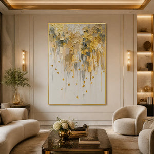 FALLING GOLD: Gold Leaf Drip Abstract Painting