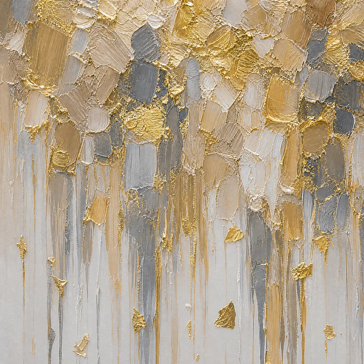 FALLING GOLD: Gold Leaf Drip Abstract Painting