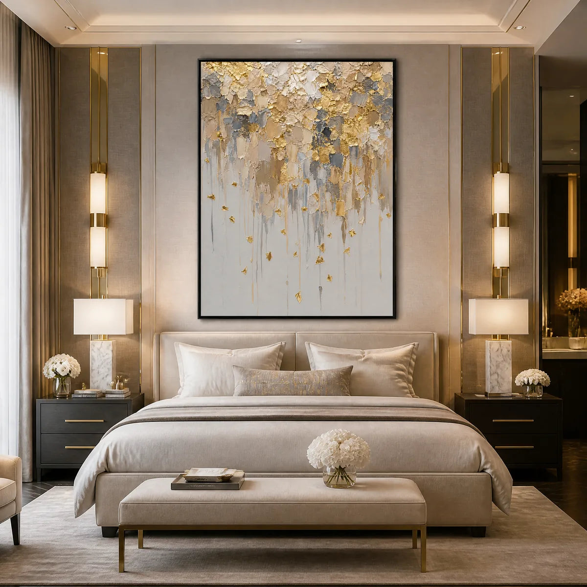 FALLING GOLD: Gold Leaf Drip Abstract Painting