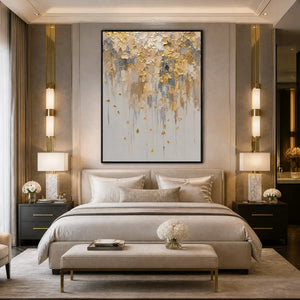 FALLING GOLD: Gold Leaf Drip Abstract Painting