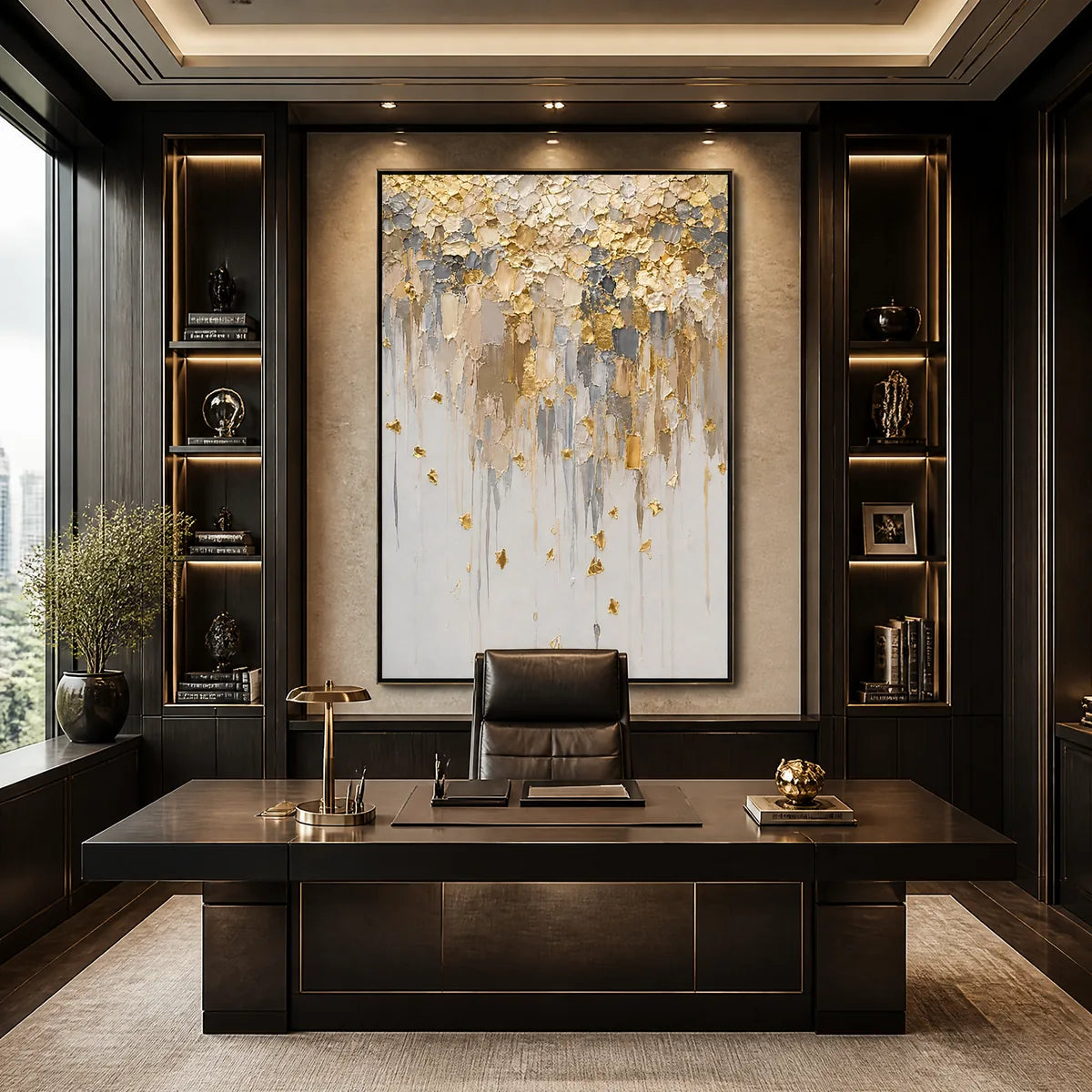 FALLING GOLD: Gold Leaf Drip Abstract Painting
