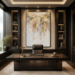 FALLING GOLD: Gold Leaf Drip Abstract Painting