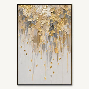 FALLING GOLD: Gold Leaf Drip Abstract Painting