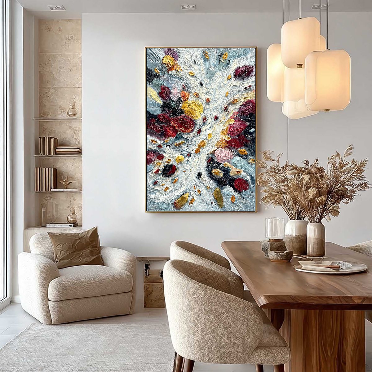 **FESTA DEI COLORI**: Vertical Colorful Impasto Abstract Textured Oil Painting