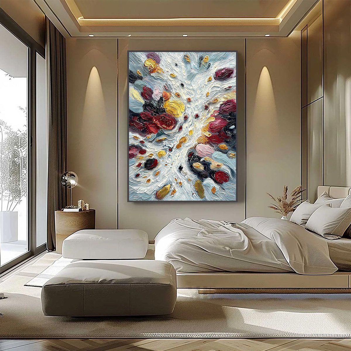 **FESTA DEI COLORI**: Vertical Colorful Impasto Abstract Textured Oil Painting