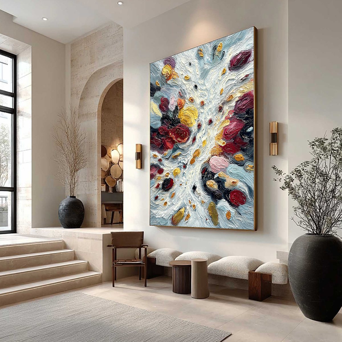 **FESTA DEI COLORI**: Vertical Colorful Impasto Abstract Textured Oil Painting