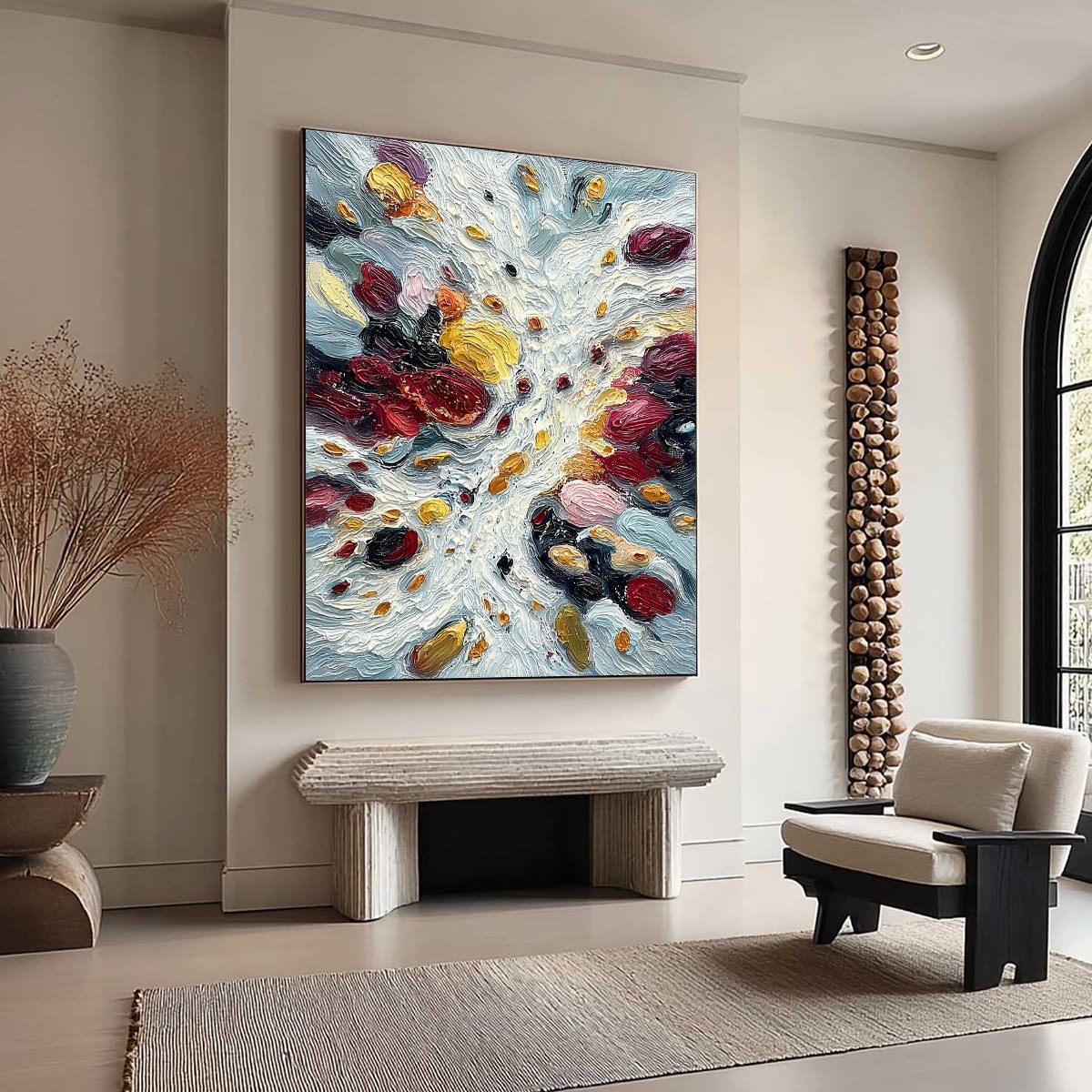 **FESTA DEI COLORI**: Vertical Colorful Impasto Abstract Textured Oil Painting