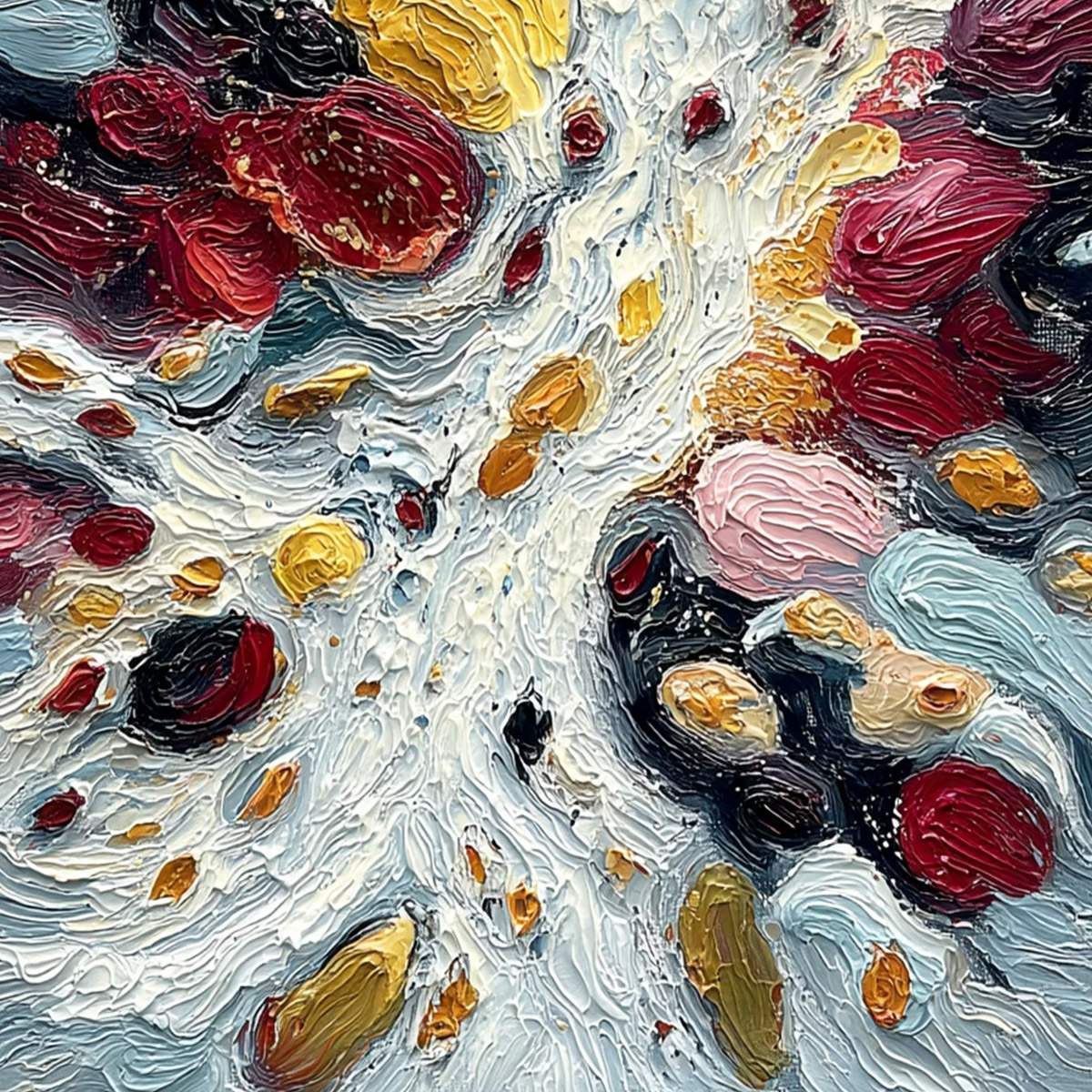 **FESTA DEI COLORI**: Vertical Colorful Impasto Abstract Textured Oil Painting