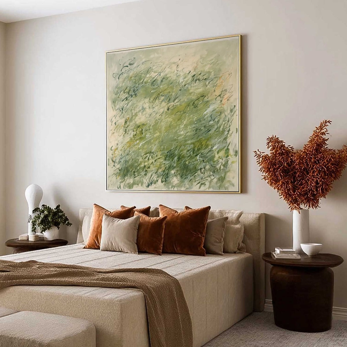 FIELD BREEZE: Minimalist Abstract Green Landscape Oil Painting