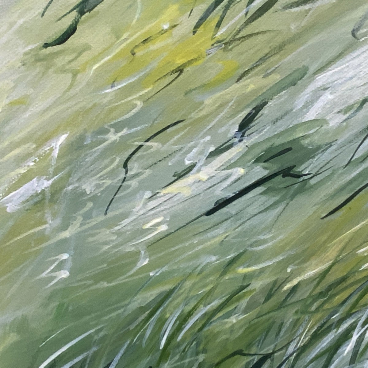 FIELD BREEZE: Minimalist Abstract Green Landscape Oil Painting