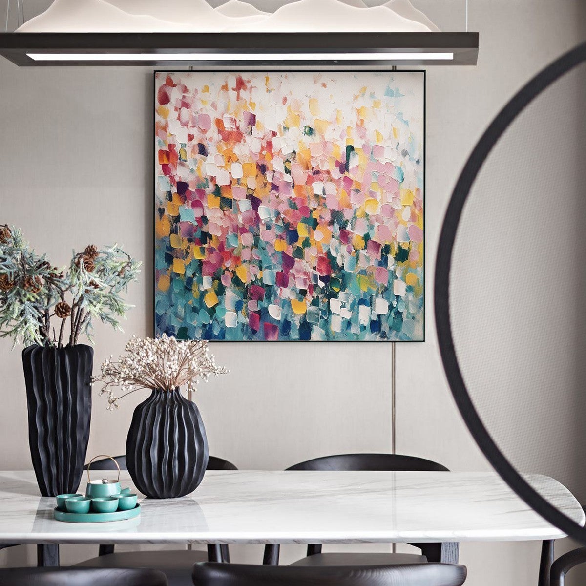 FIELD OF DREAMS: Square Abstract Impasto Painting, Textured Wall Art, Colorful, Living Room, Bedroom