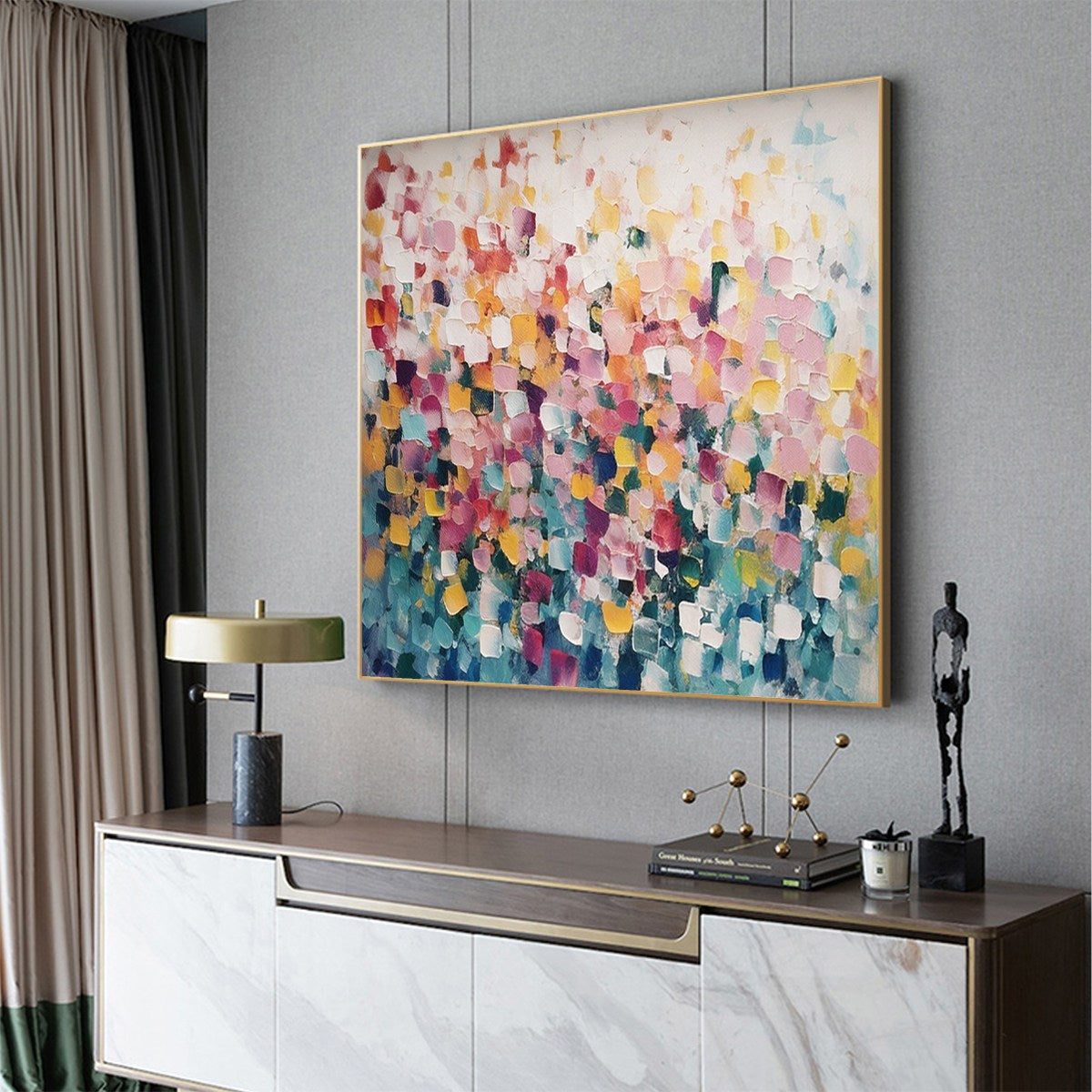 FIELD OF DREAMS: Square Abstract Impasto Painting, Textured Wall Art, Colorful, Living Room, Bedroom