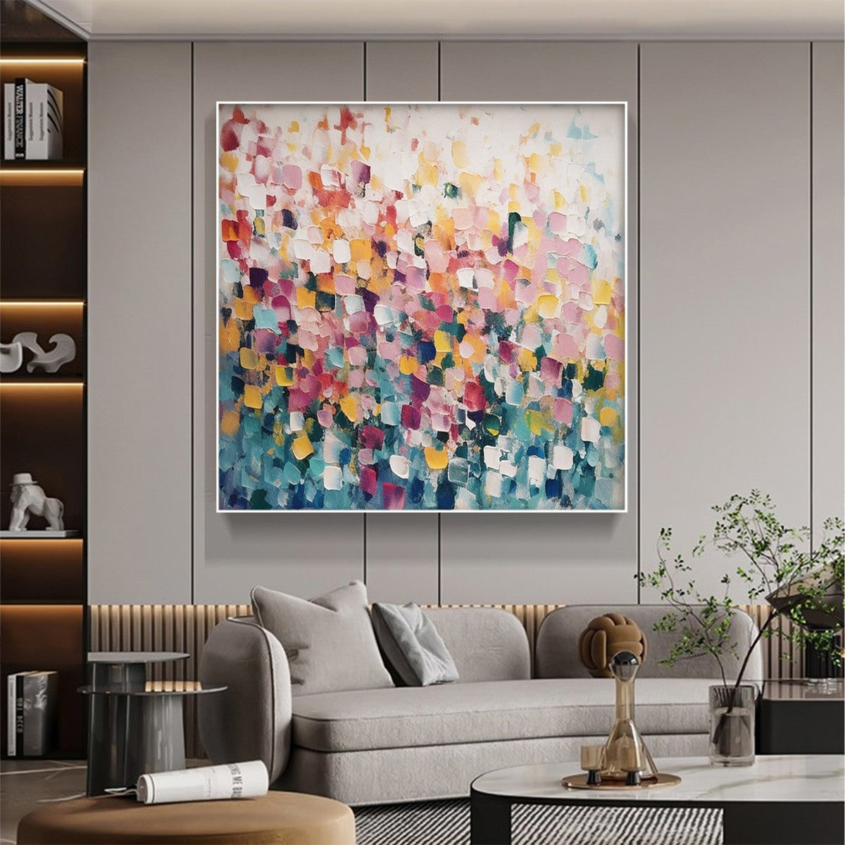 FIELD OF DREAMS: Square Abstract Impasto Painting, Textured Wall Art, Colorful, Living Room, Bedroom