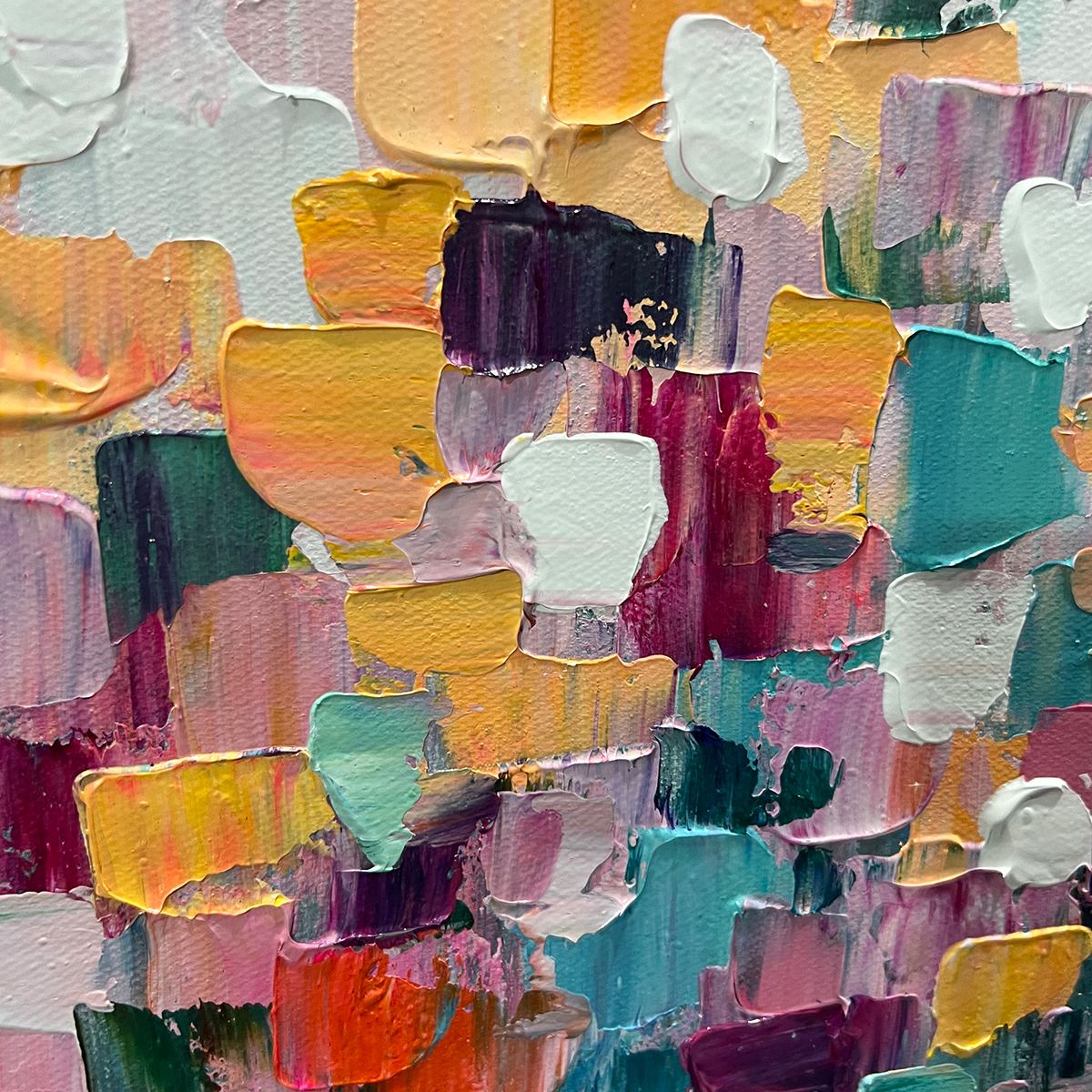 FIELD OF DREAMS: Square Abstract Impasto Painting, Textured Wall Art, Colorful, Living Room, Bedroom