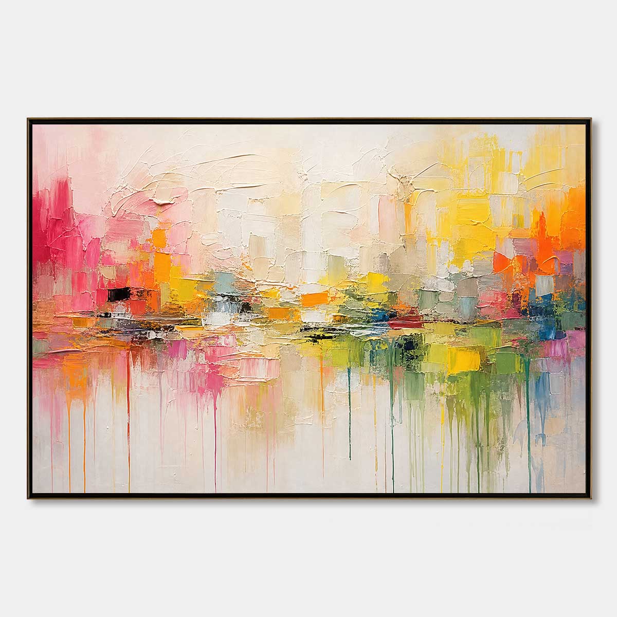 FIRST LIGHT: Colorful Textured Abstract Cityscape Reflection Oil Painting
