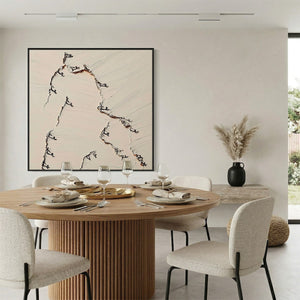 Textured abstract original painting 'Fissure' in beige with dark cracks, Wabi Sabi modern wall art.