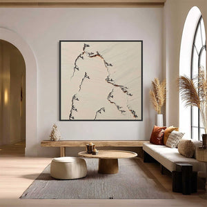 Original handmade textured abstract painting 'Fissure', beige modern wall art with dark cracks.