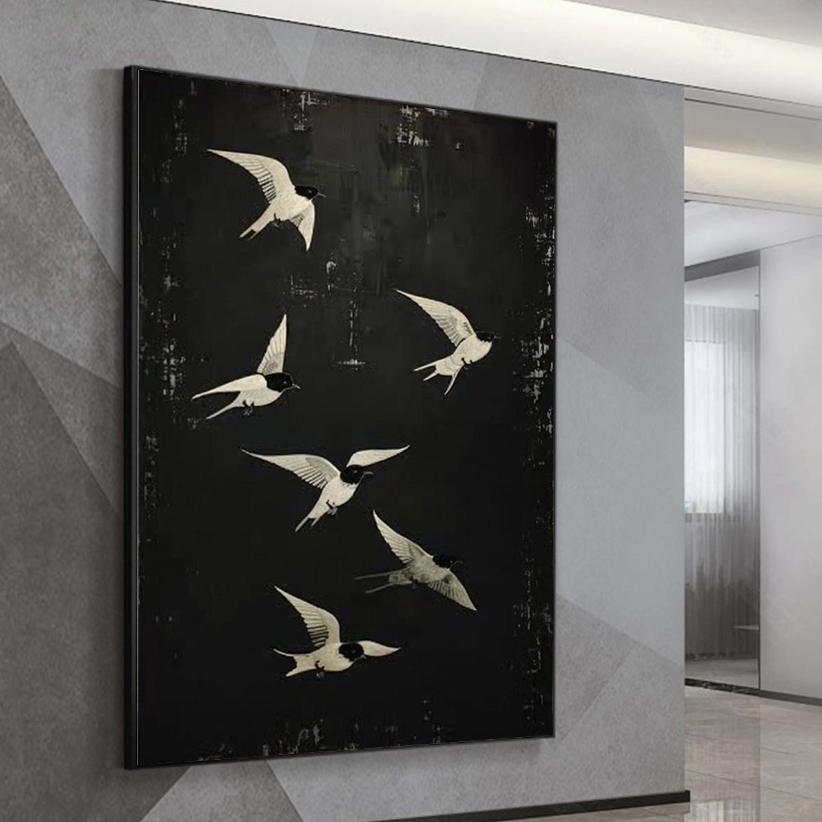 FLIGHT: Minimalist Birds in Flight Oil Painting