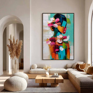 FLORAL ASCENSION: Colorful Abstract Floral Portrait Impasto Oil Painting