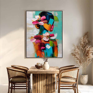 FLORAL ASCENSION: Colorful Abstract Floral Portrait Impasto Oil Painting