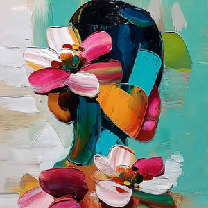 FLORAL ASCENSION: Colorful Abstract Floral Portrait Impasto Oil Painting