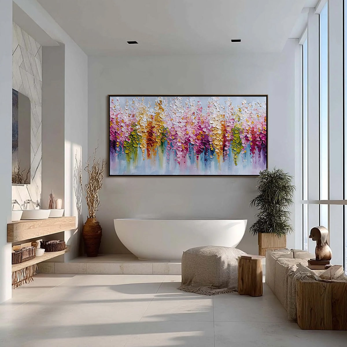 FLORAL CASCADE: Colorful Abstract Floral Impasto Palette Knife Painting