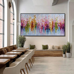 FLORAL CASCADE: Colorful Abstract Floral Impasto Palette Knife Painting