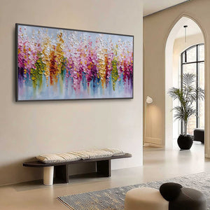 FLORAL CASCADE: Colorful Abstract Floral Impasto Palette Knife Painting