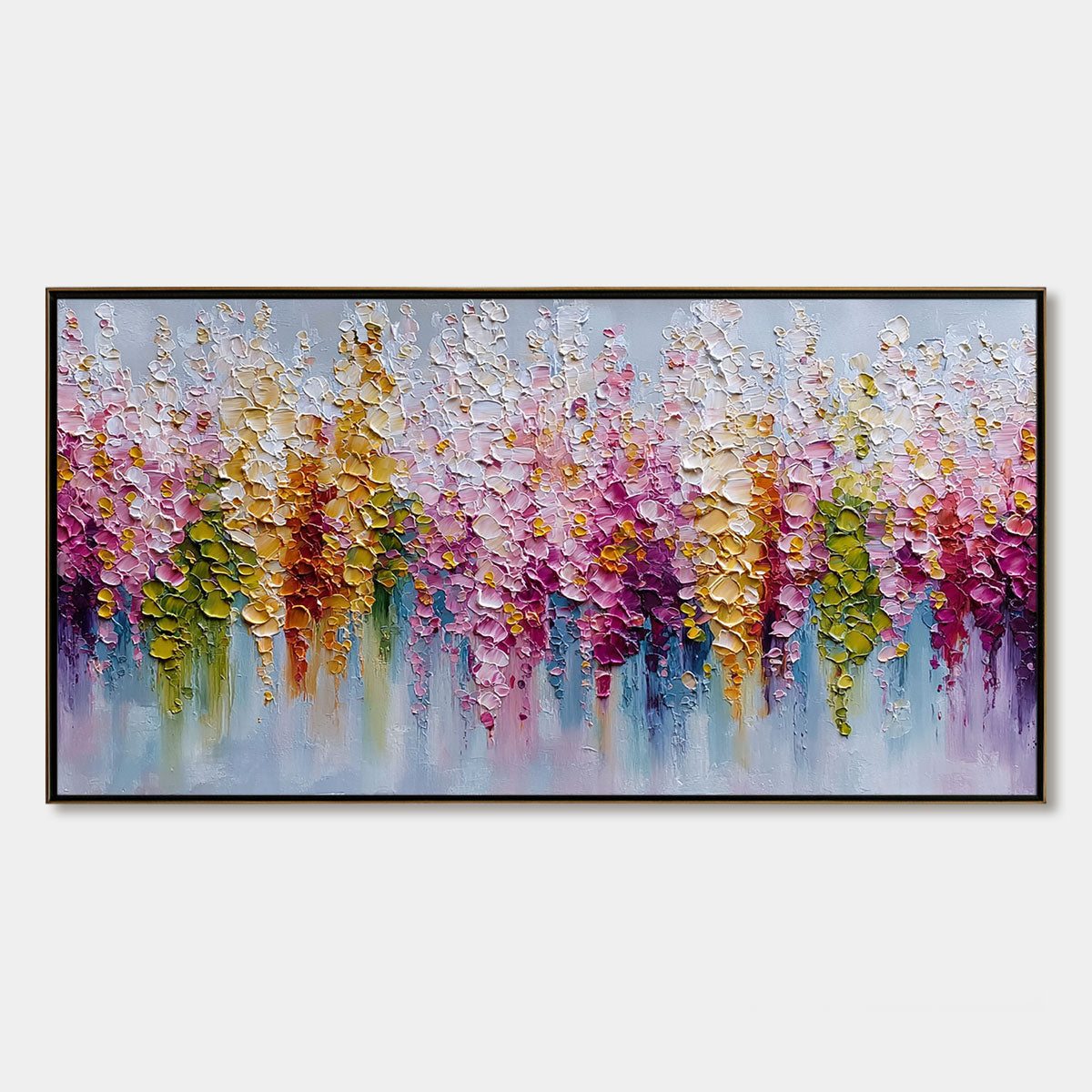 FLORAL CASCADE: Colorful Abstract Floral Impasto Palette Knife Painting