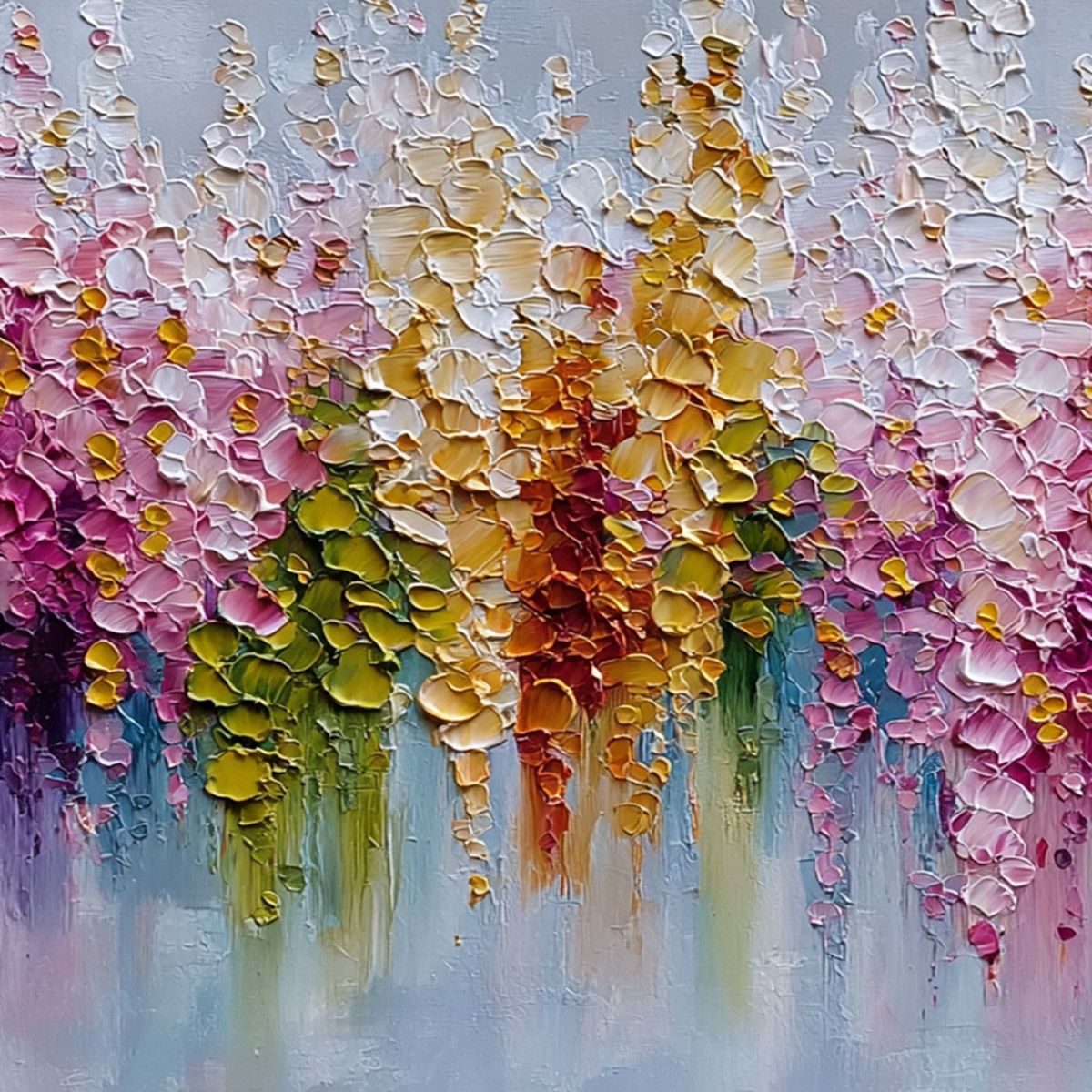 FLORAL CASCADE: Colorful Abstract Floral Impasto Palette Knife Painting