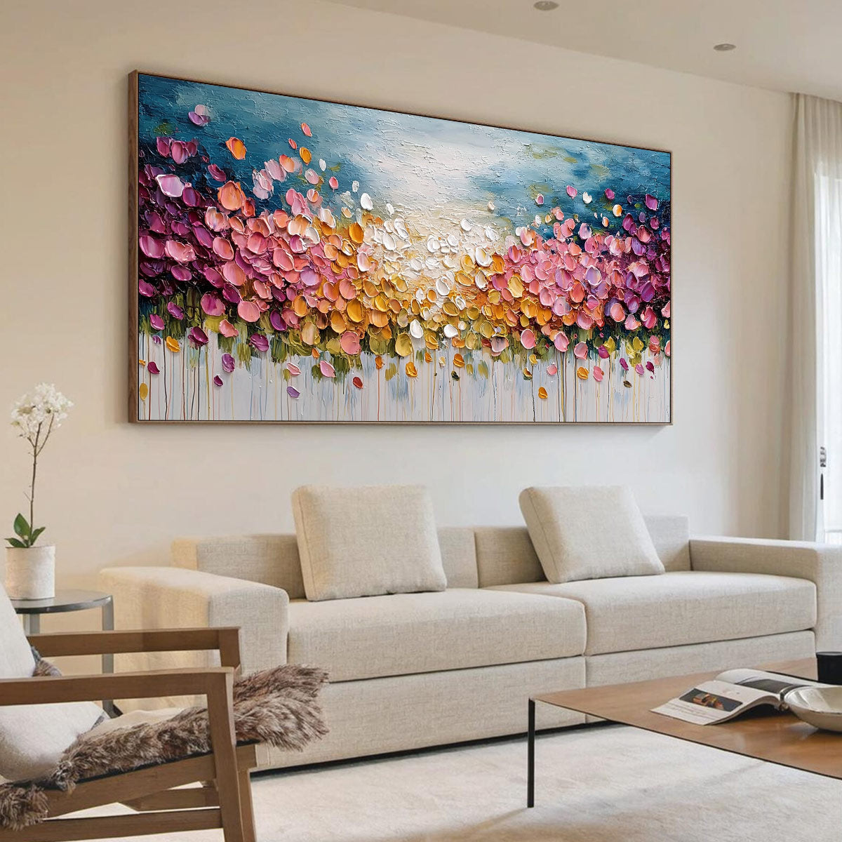 FLORAL CONFETTI: Vibrant Textured Palette Knife Floral Landscape Painting