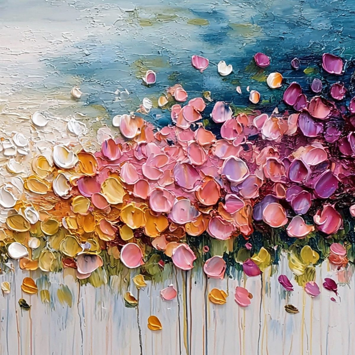 FLORAL CONFETTI: Vibrant Textured Palette Knife Floral Landscape Painting