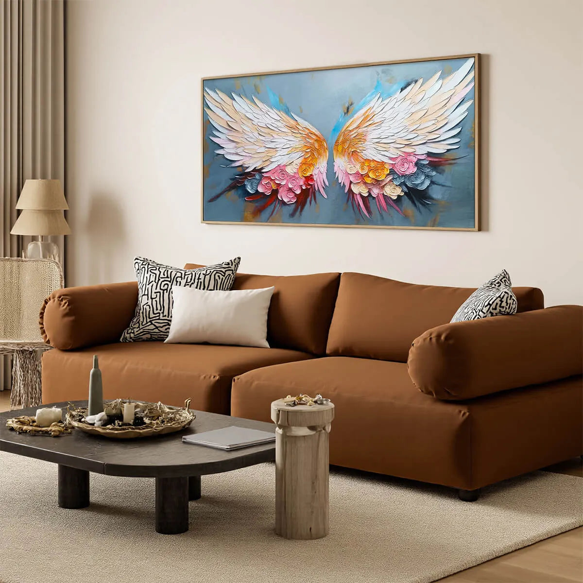 FLORAL FLIGHT: Textured Floral Wings Oil Painting on Canvas