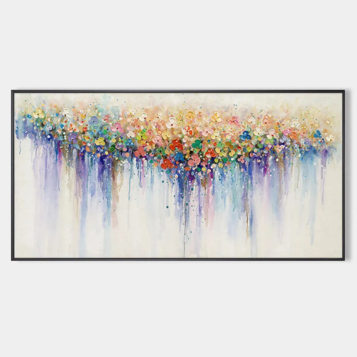 Panoramic Abstract Floral Oil Painting with Watercolor Effect