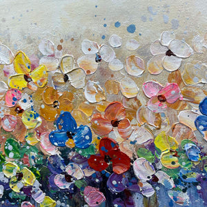 Panoramic Abstract Floral Oil Painting with Watercolor Effect