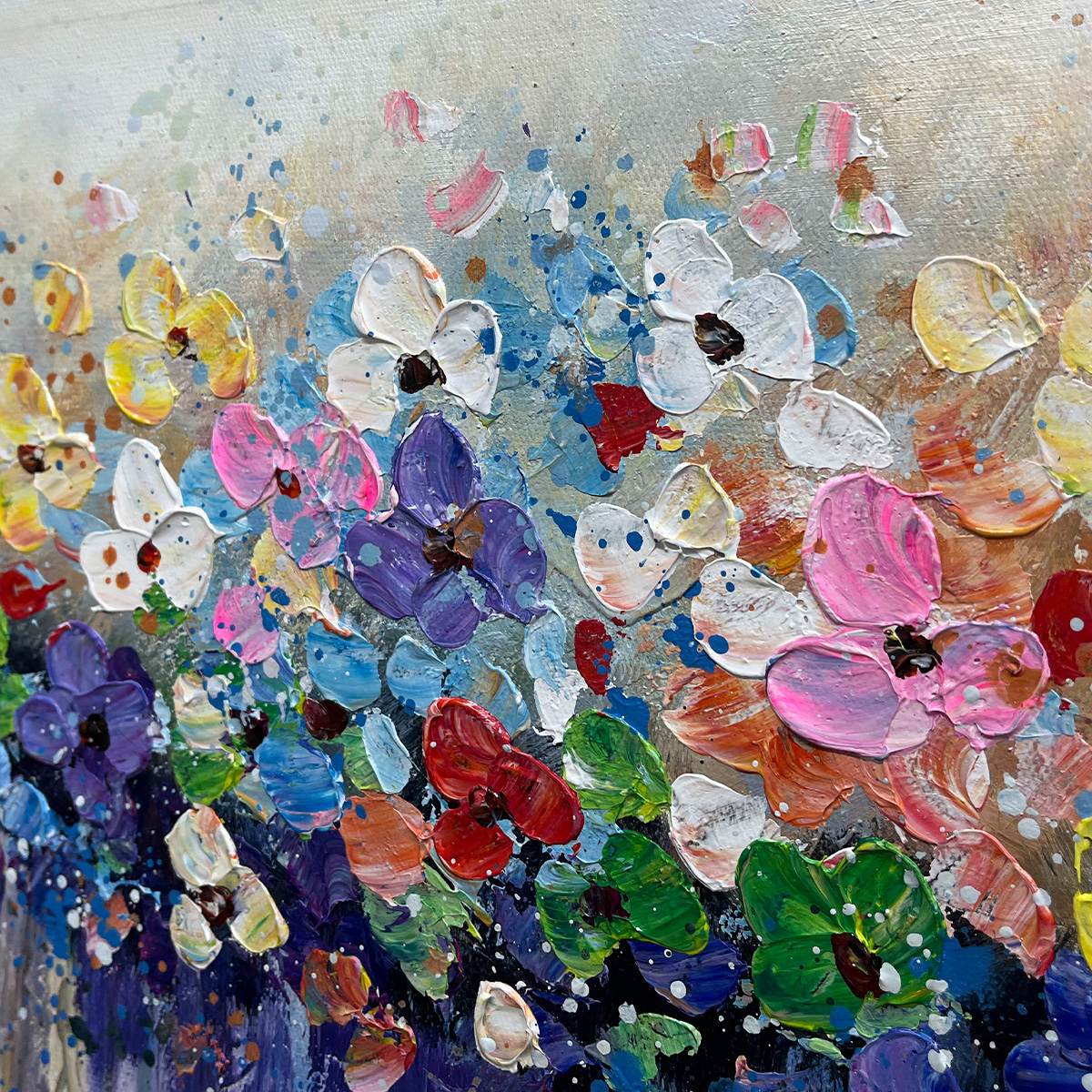 Panoramic Abstract Floral Oil Painting with Watercolor Effect