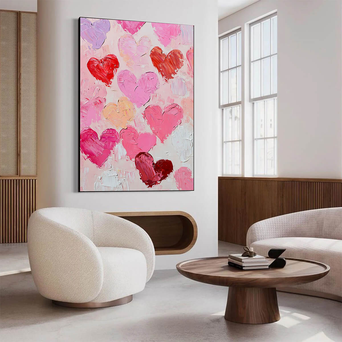 FLUTTERING HEARTS: Colorful Impasto Abstract Oil Painting of Hearts