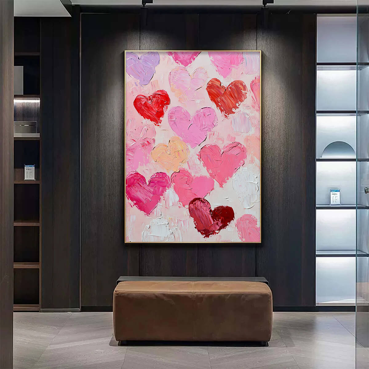 Fluttering Hearts: Colorful Impasto Abstract Oil Painting Canvas Wall Art Love Decor