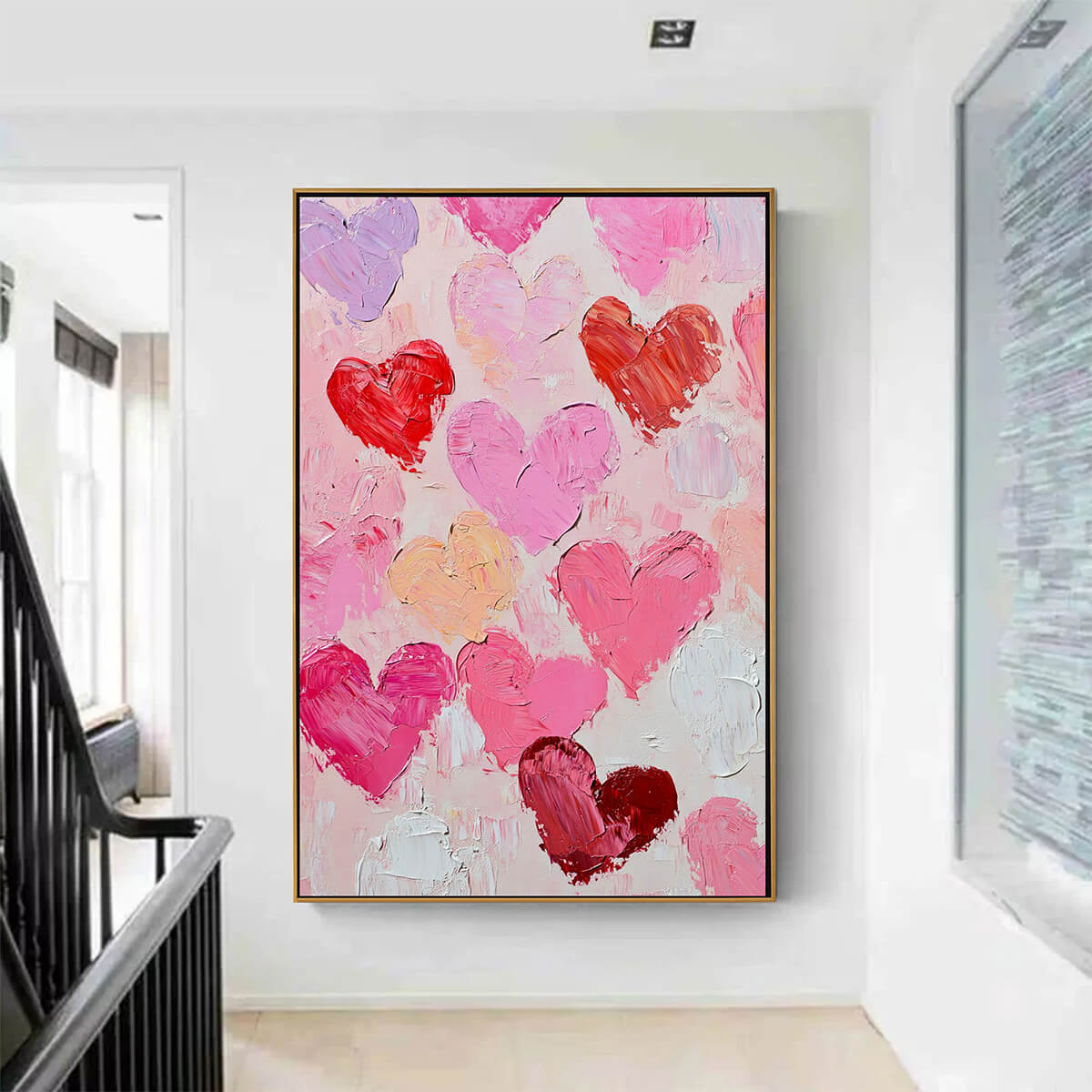 FLUTTERING HEARTS: Colorful Impasto Abstract Oil Painting of Hearts