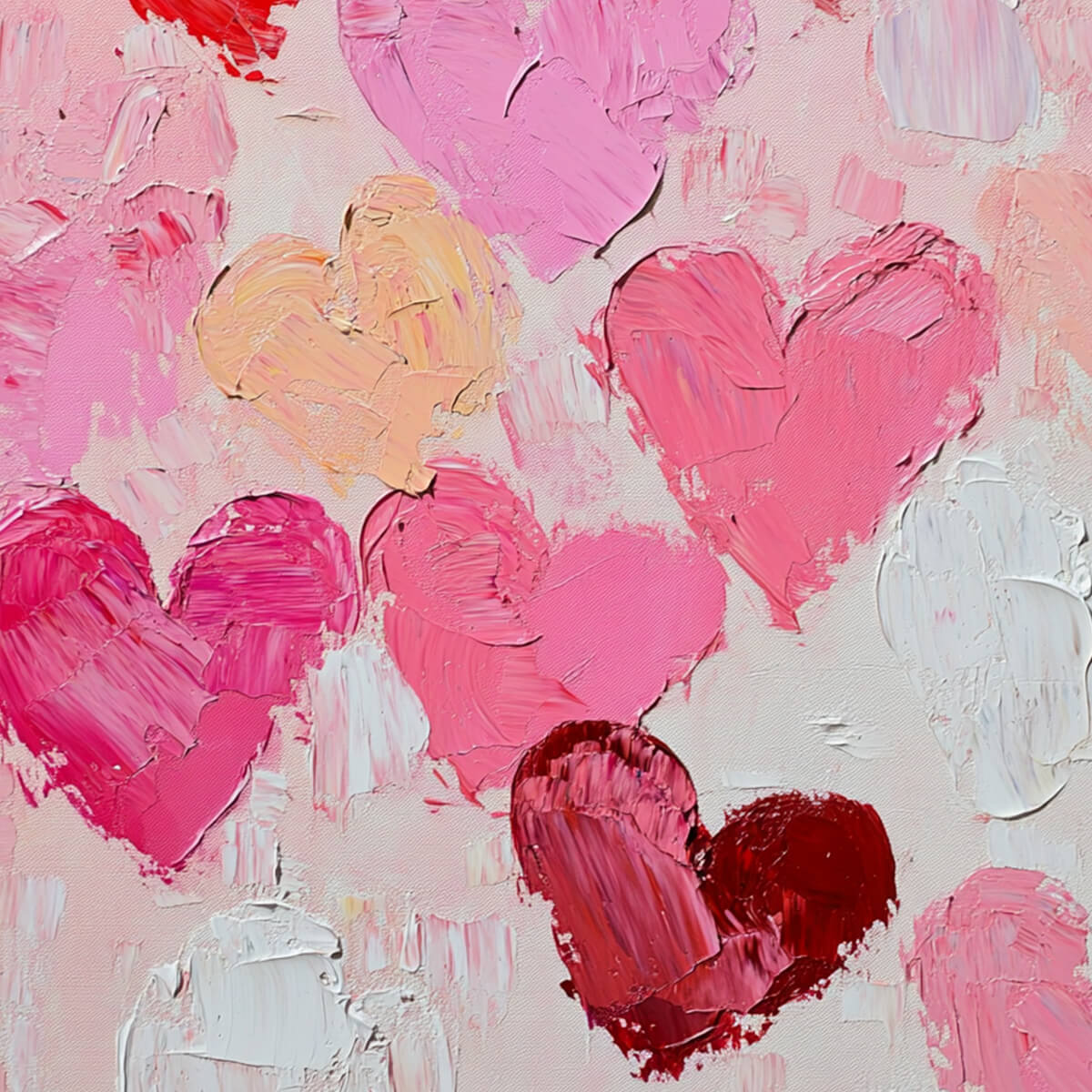 FLUTTERING HEARTS: Colorful Impasto Abstract Oil Painting of Hearts