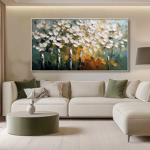 FOREST OF LIGHT: Heavily Textured Palette Knife Birch Tree Forest Painting