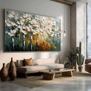 FOREST OF LIGHT: Heavily Textured Palette Knife Birch Tree Forest Painting