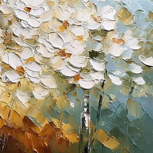 FOREST OF LIGHT: Heavily Textured Palette Knife Birch Tree Forest Painting